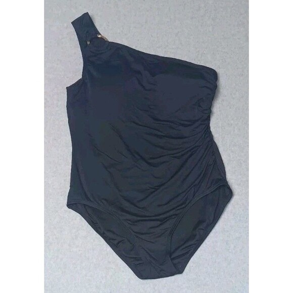 Michael Kors Other - Michael Kors One Shoulder One Piece Swimsuit Size 14 Black Tummy Control Luxury